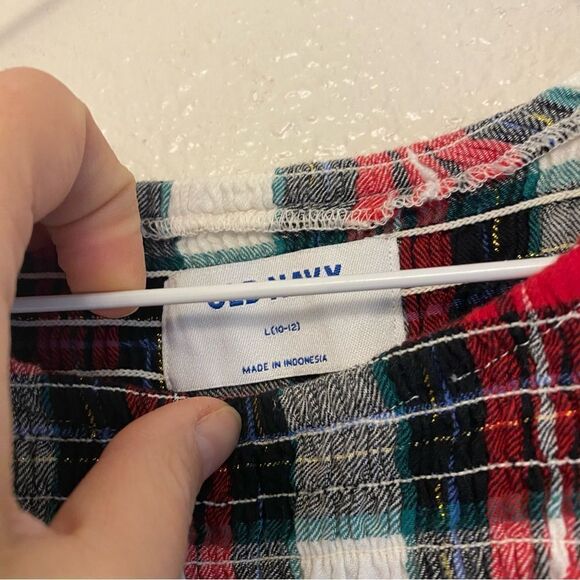 Old Navy girls Plaid Flannel Smocked Long-Sleeve Dress Christmas holiday L 10-12 - Picture 5 of 10